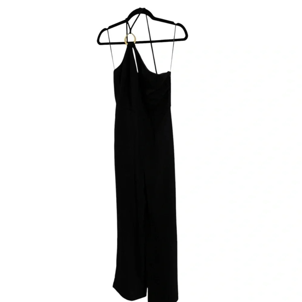 Line & Dot Vaughn Jumpsuit Black Asymmetrical Gold Placard & Straps - Picture 4 of 5